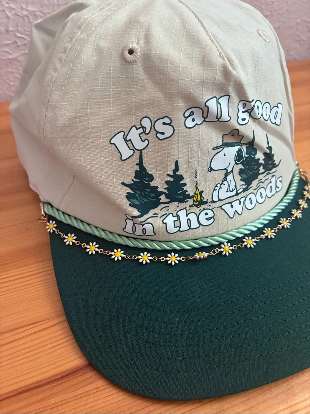 2024 Peanuts Beige and Dark Green 'It's All Good in the Woods' Rope Cap